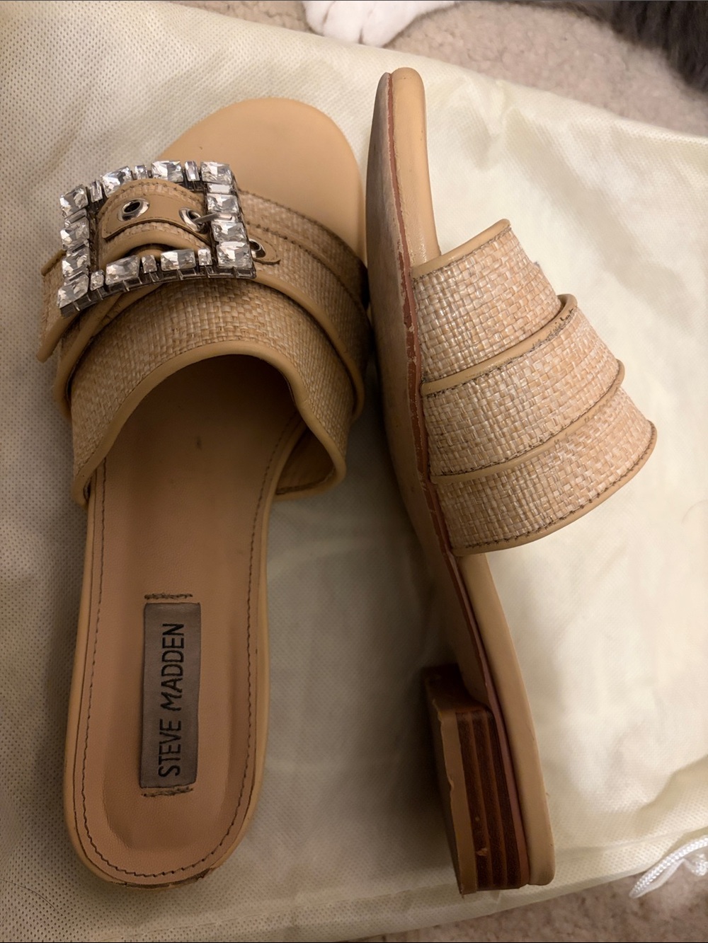 Steve Madden Tan Jeweled Buckle Slide Mules